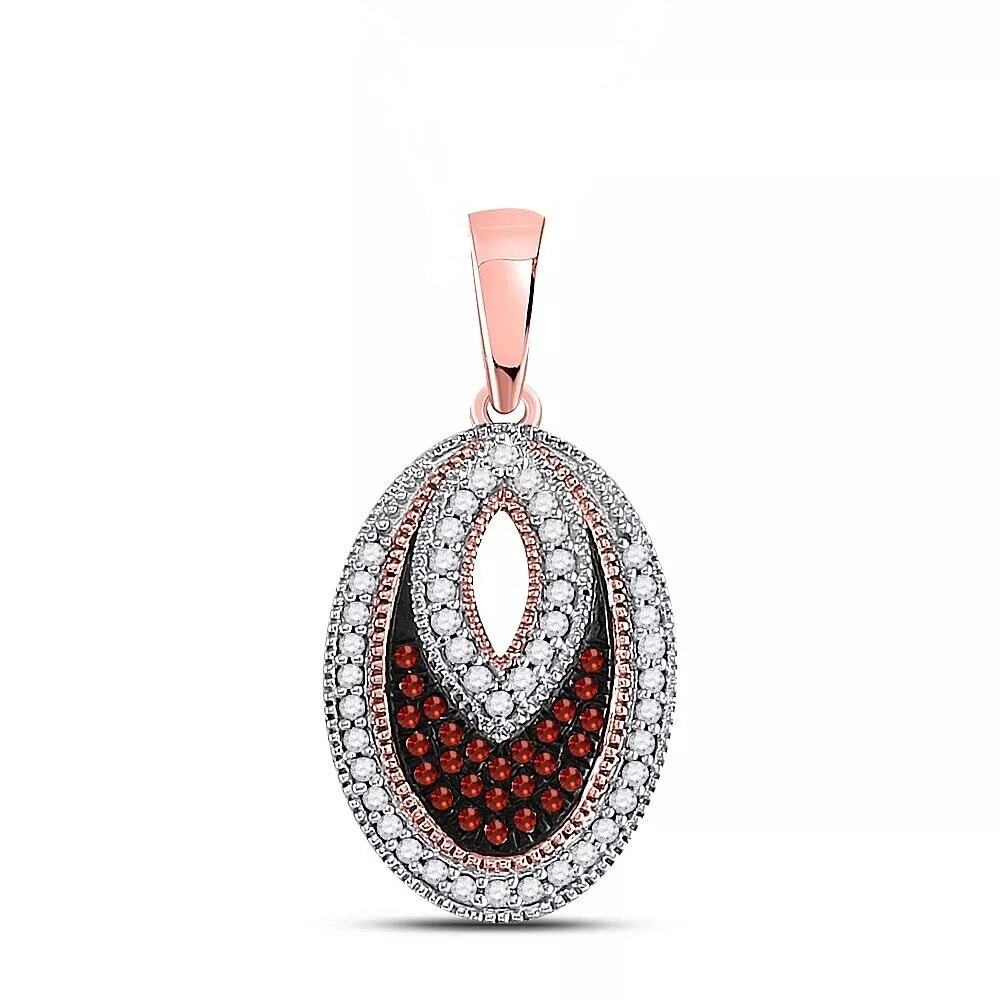 0.20 Cttw Diamond Red Pendant Oval Shape Charm 10k Rose Gold